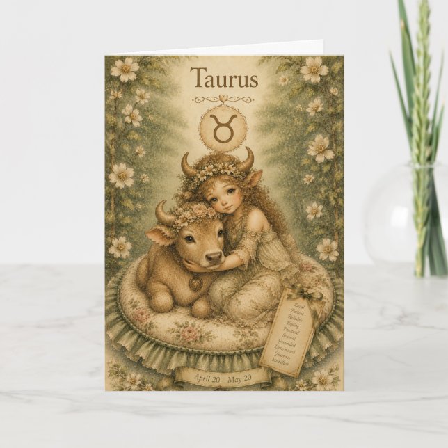 Floral vintage Essence zodiac- Taurus Card (Front)