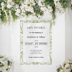 Floral Vintage Green Elegant Wedding Save The Date