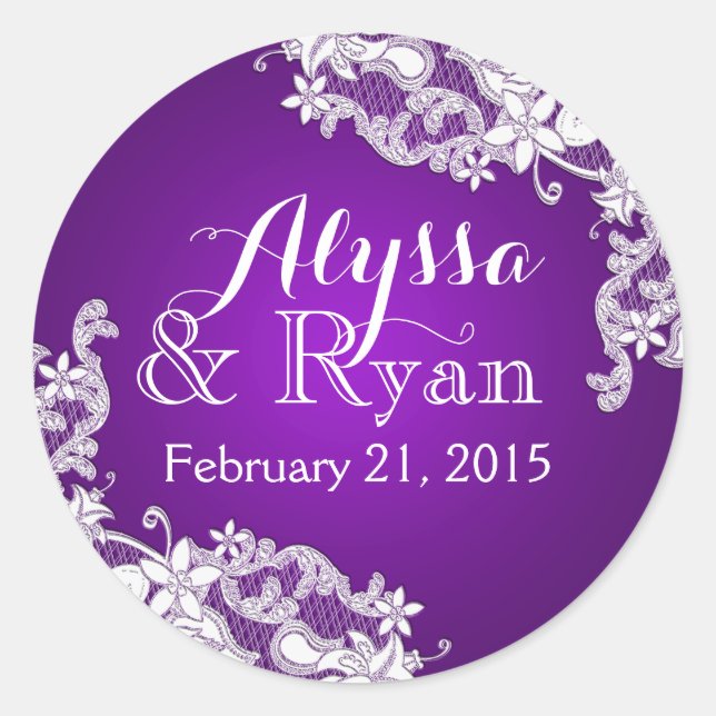 Floral Vintage Lace Purple Classic Round Sticker (Front)