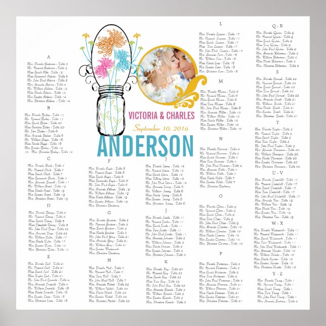 Floral Vintage Modern Mason Jar Seating Chart (Front)