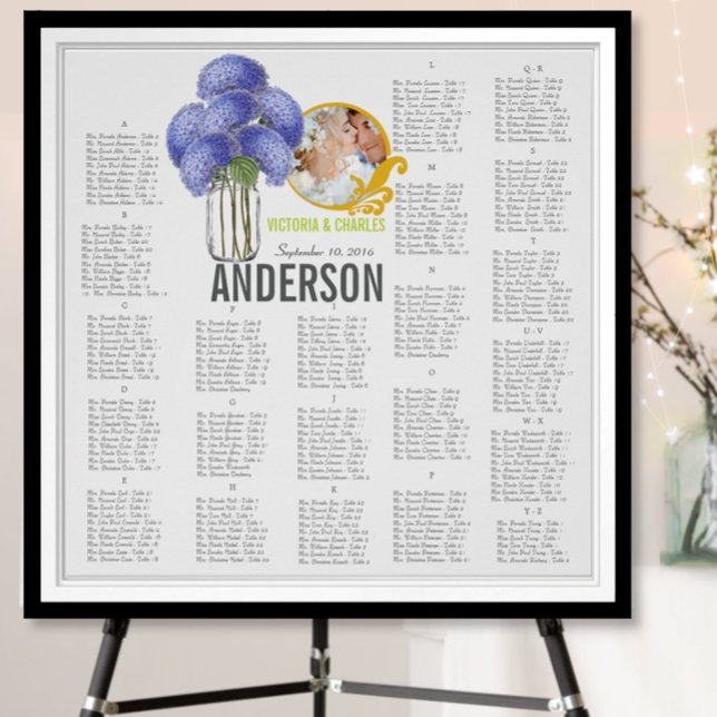Floral Vintage Modern Mason Jar Seating Chart (To see frame pricing, please enter your frame and mat options.)