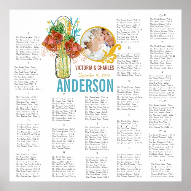 Floral Vintage Modern Mason Jar Seating Chart (Front)