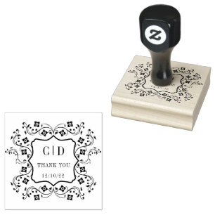 Floral Vintage Monogram Wedding Thank You Rubber Stamp