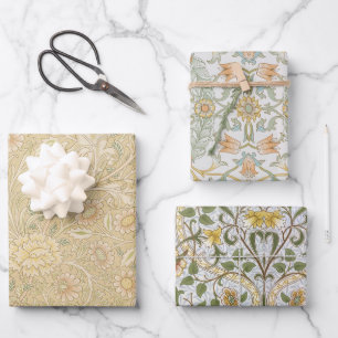 Floral Vintage Morris Patterns Wreath Daffodil Wrapping Paper Sheet