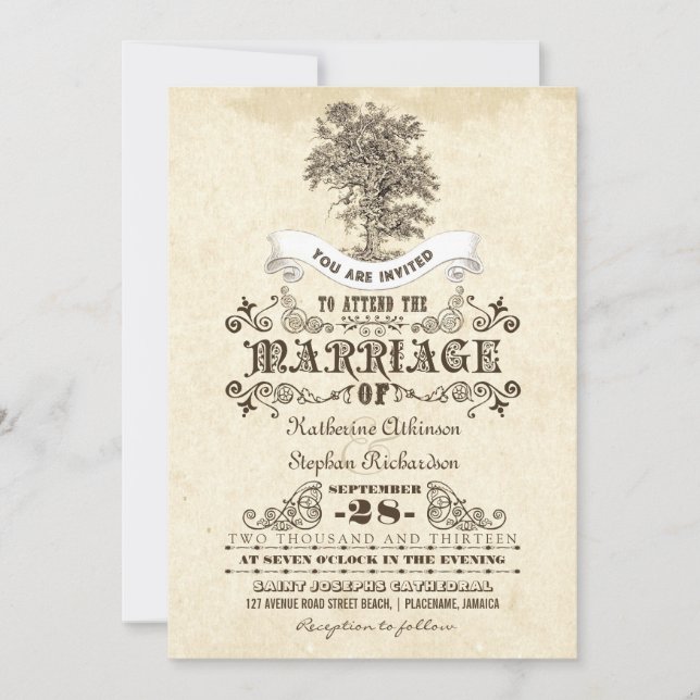 floral vintage old tree wedding invitations (Front)