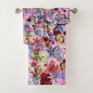 Floral Vintage Pink Bath Towel Set