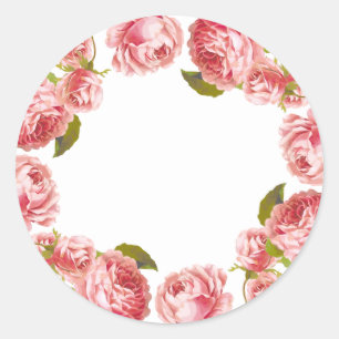 Floral Vintage Pink Roses Custom Blank Classic Round Sticker