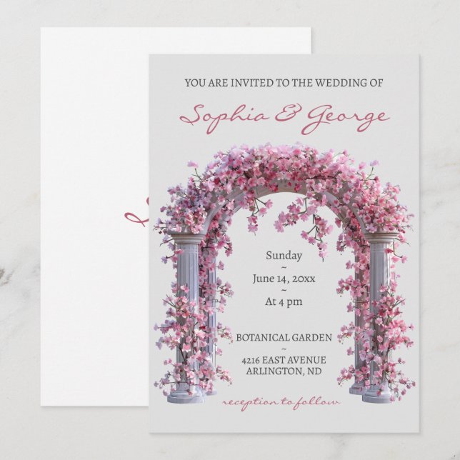 Floral vintage pink soft grey wedding invitation  (Front/Back)