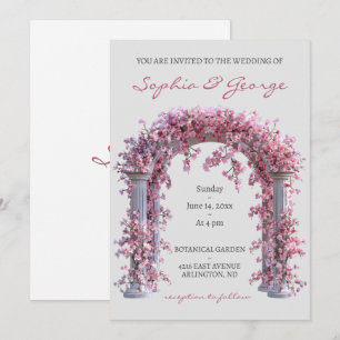 Floral vintage pink soft grey wedding invitation 