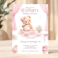 Floral Vintage Pink Teddy Bear Tea Party Birthday