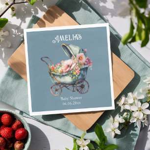 Floral  Vintage Pram Baby Shower Napkin
