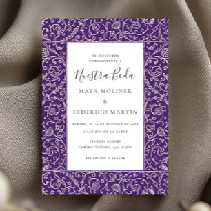 Floral Vintage Purple Nuestra Boda Wedding Invitation