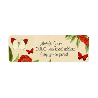 Floral vintage red return address label