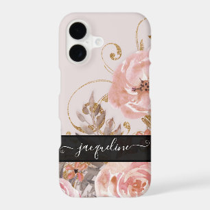 Floral Vintage Rose Gold Elegant Watercolor Black