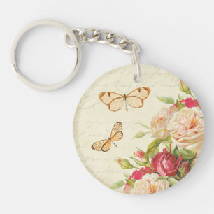Floral vintage roses & butterflies keychain