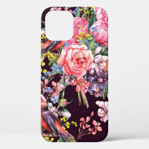 Floral Vintage Seamless Watercolor Background with iPhone 12 Case