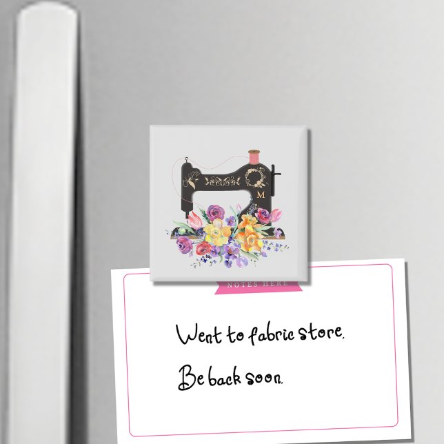 Floral Vintage Sewing Machine Monogram Magnet (Creator Uploaded)