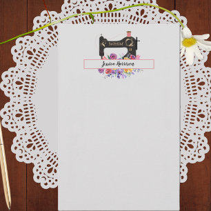 Floral Vintage Sewing Machine Monogram  Stationery