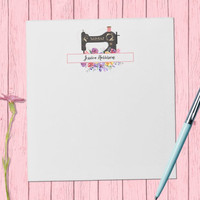 Floral Vintage Sewing Machine Personalised Notepad (Creator Uploaded)