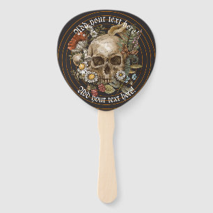 Floral Vintage Skull in Gold Circle Stripes Hand F Fan