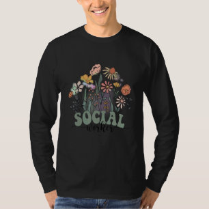 Floral Vintage Social Worker Flower Retro Happy Gr T-Shirt
