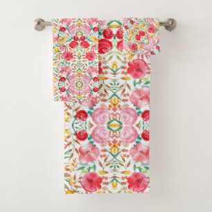 Floral Vintage Style Flowers and Meadow Grass    Bath Towel Set