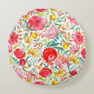 Floral Vintage Style Flowers and Meadow Grass    Round Cushion