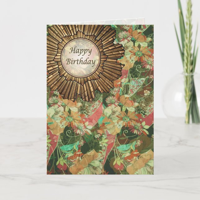 Floral Vintage Style Happy Birthday Day Card (Front)