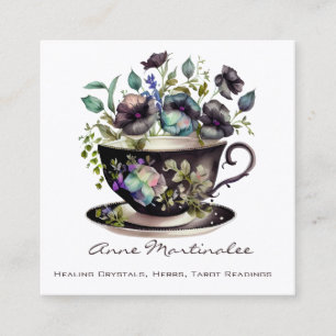 Floral Vintage Teacup Pansy Square Business Card