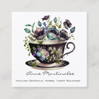  Floral Vintage Teacup Pansy Square Business Card
