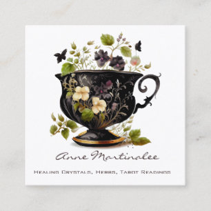 Floral Vintage Teacup Square Business Card