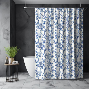 Floral Vintage Toile de Jouy Blue White Shower Curtain