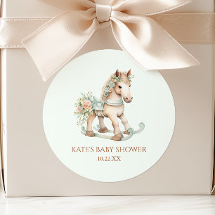 Floral Vintage Toy Rocking Horse Baby Shower Classic Round Sticker