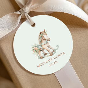 Floral Vintage Toy Rocking Horse Baby Shower Favour Tags