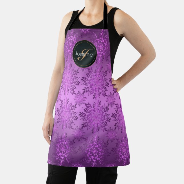 Floral vintage violet pattern apron (Insitu)