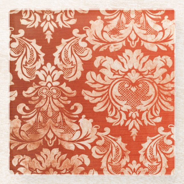 Floral vintage wallpaper background glass coaster (Front)