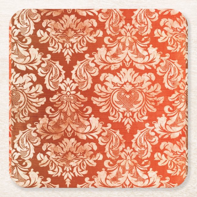 Floral vintage wallpaper background square paper coaster (Front)