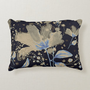 Floral Vintage Watercolor: Black Background Decorative Cushion