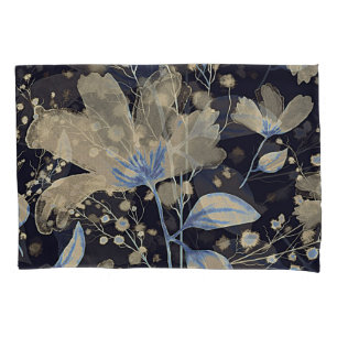 Floral Vintage Watercolor: Black Background Pillowcase