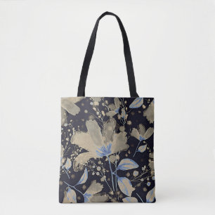 Floral Vintage Watercolor: Black Background Tote Bag