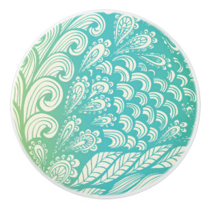 Floral Vintage Yellow And Blue Gradient Ceramic Knob