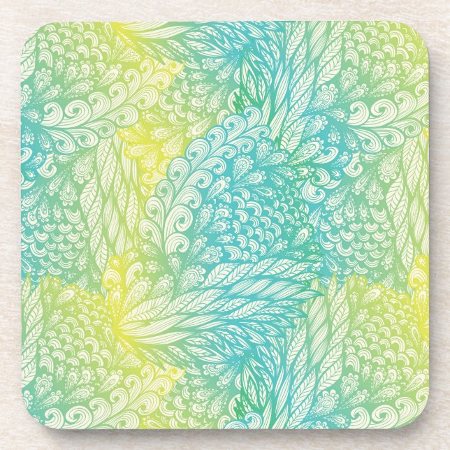 Floral Vintage Yellow And Blue Gradient Coaster (Front)
