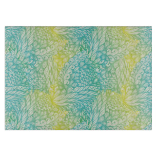 Floral Vintage Yellow And Blue Gradient Cutting Board