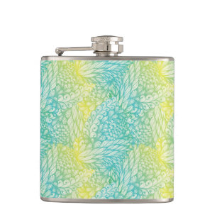 Floral Vintage Yellow And Blue Gradient Hip Flask