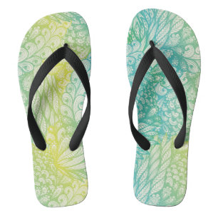 Floral Vintage Yellow And Blue Gradient Jandals