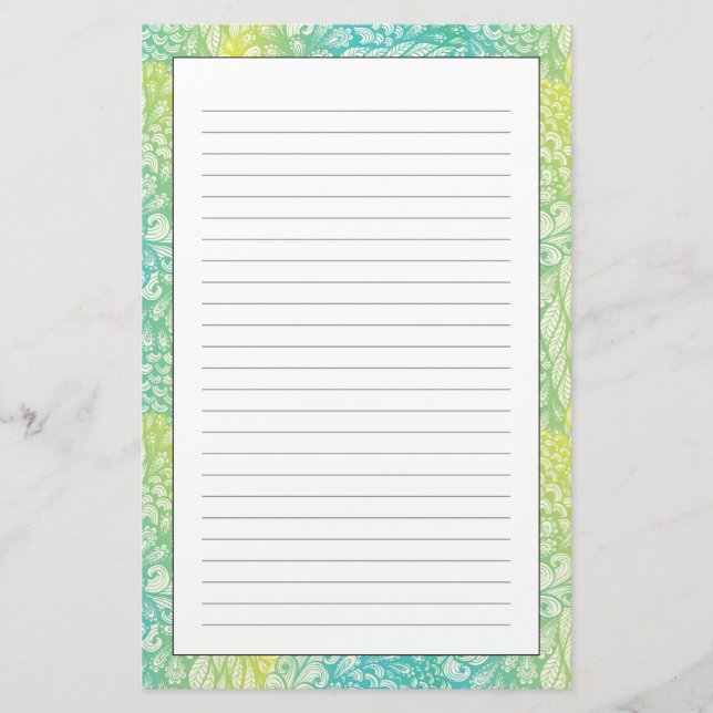 Floral Vintage Yellow And Blue Gradient Stationery (Front)