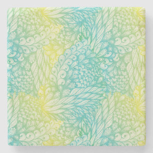 Floral Vintage Yellow And Blue Gradient Stone Coaster