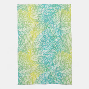 Floral Vintage Yellow And Blue Gradient Tea Towel