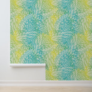Floral Vintage Yellow And Blue Gradient Wallpaper