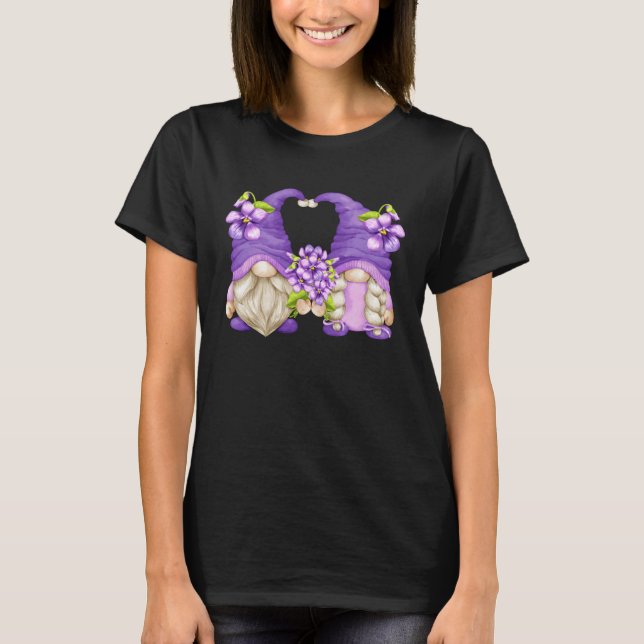 Floral Violet Flower Gnome For Women Summer Spring T-Shirt (Front)
